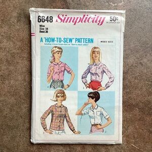 Vintage 1966 Simplicity 6648 Sewing Pattern Misses' Set of Blouses Tops, 60s